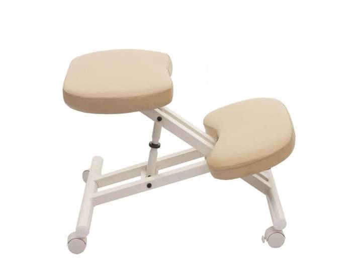 Siège assis à genoux HWC-E10 appui-genoux tabouret chaise bureau réglable similicuir métal crème-beige
