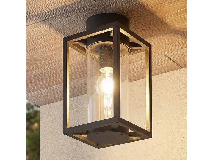 Lucande Außendeckenleuchte Ferda, 29 cm, anthrazit, IP44 Ferda Lucande, dimmbar, schwarz, Aluminium, Modern