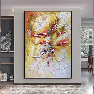 Mintura handgefertigte Ölgemälde mit Koi-Karpfen auf Leinwand, Wandkunst, Dekoration, modernes abstraktes Fisch- und Tierbild für die Inneneinrichtung, gerolltes, rahmenloses, ungedehntes Gemälde