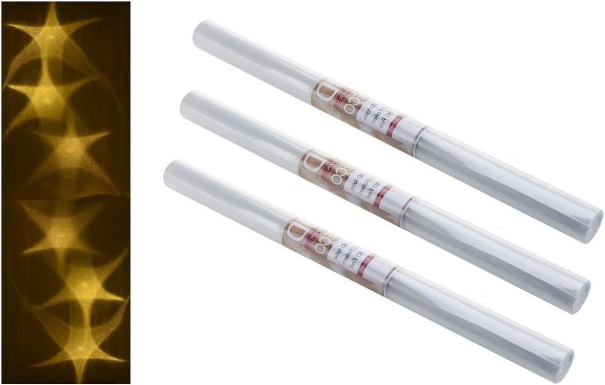 3 rollen Decoratieve raamfolie met hologram sterren effect - Transparant - 3 rollen van 100 x 33 cm