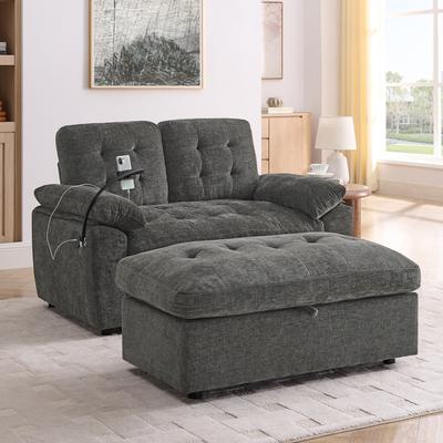 Kodotan sofa Leisure sofa chair,Double sofa recliner, with manually adjustable backrest, soft padded armrests, side USB charging port