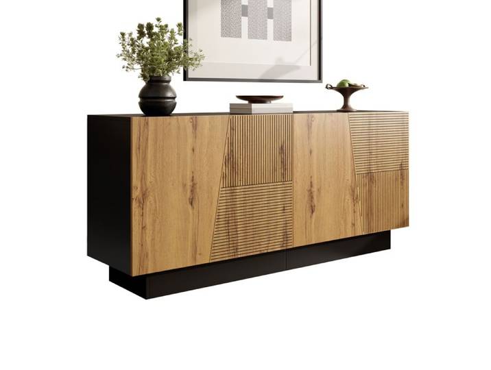 Buffet - SOGEU - 160 cm - grand rangement - étagère réglable - design géométrique