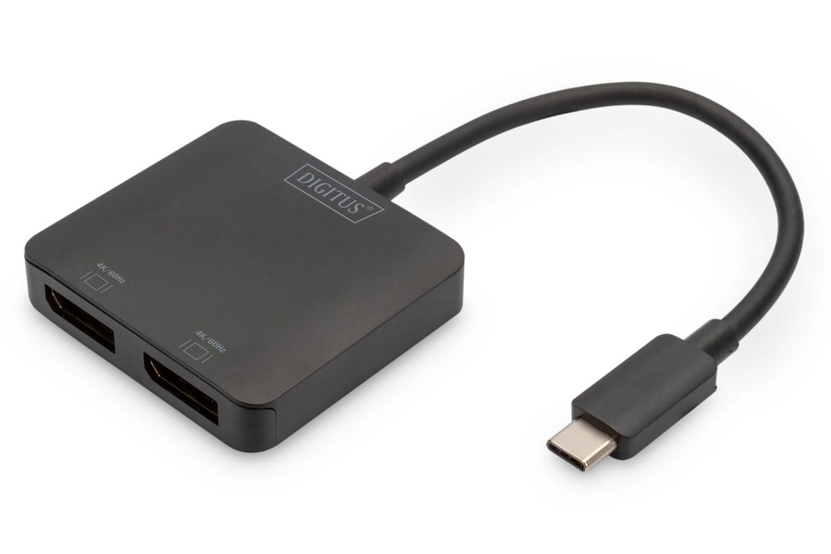 DIGITUS 2-poorts video-hub USB-C naar 2x DisplayPort, zwart