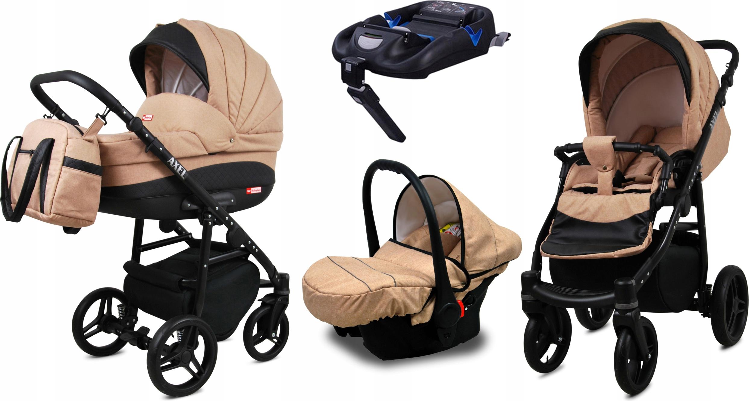 BabyLux Axel | 4in1 Kinderwagen Set | Beige | Kombikinderwagen | Kinderwagenset | Isofix-Basiss