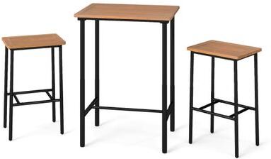 Costway 3 Pieces Acacia Wood Patio Bar Set Rectangular Table with Metal Frame