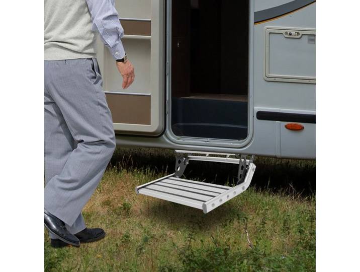 Marchepied pliable pour camping-car manuel avec bande lumineuse LED escalier manuel en aluminium