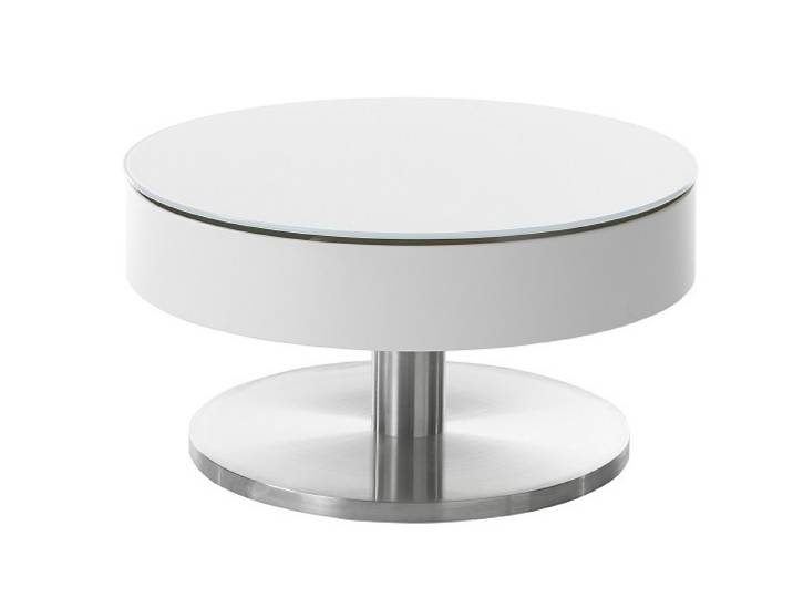 Couchtisch Suva , rund , Ø79 , weiß drehbare Tischplatte , auf Rollen