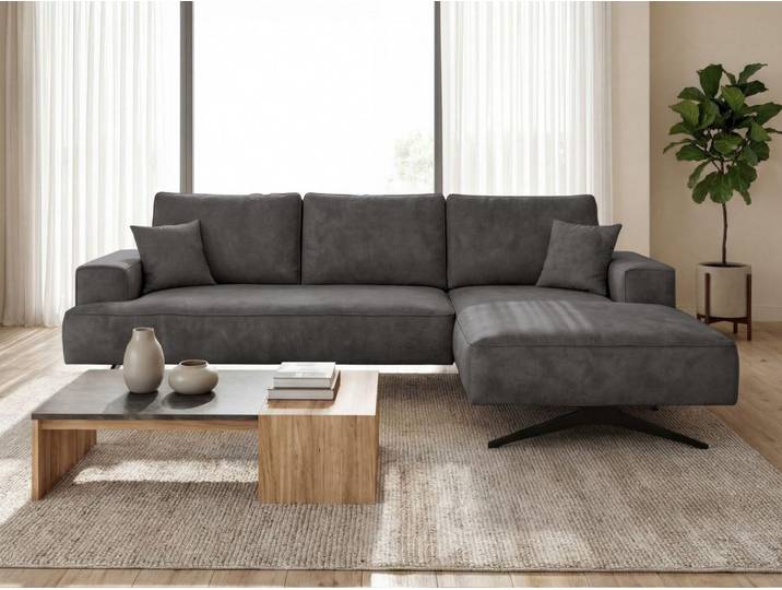 GrainGold Ecksofa L-Form Rechts Leto - Moderne Ecksofa mit Metallbeinen - 3-Sitzer Eckcouch, Wohnzimmer Ecksofa - Eckcouch Dunkelgrau (Whisper 18)