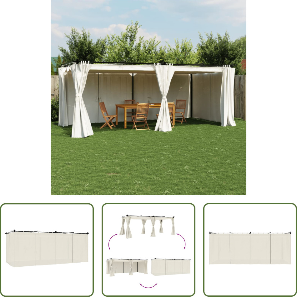 The Living Store Pavillon mit Vorhängen Creme 6x3 m Stahl