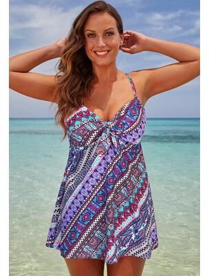 Plus Size Women's Tie Front Underwire Swimdress by Swimsuits For All in New Diagonal Scarf (Size 10)