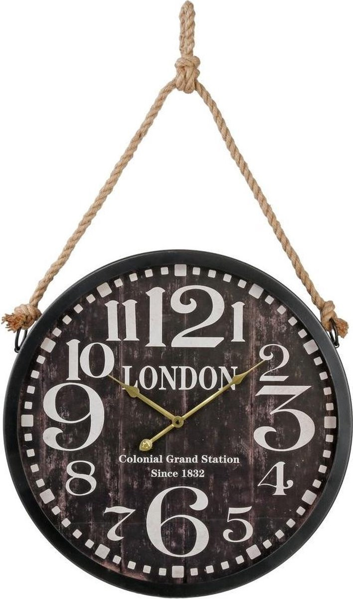 Mandee Wandklok London Analoog Touwhangend Zwart Ø52 cm