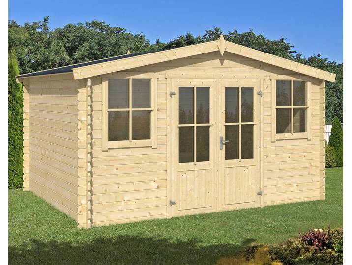 Gartenhaus LASITA MAJA Dallas , beige (naturbelassen), ohne Fußboden, ohne Dacheindeckung, Massivholz, Gartenhäuser, Gartenhaus, Blockbohlenhaus 28mm