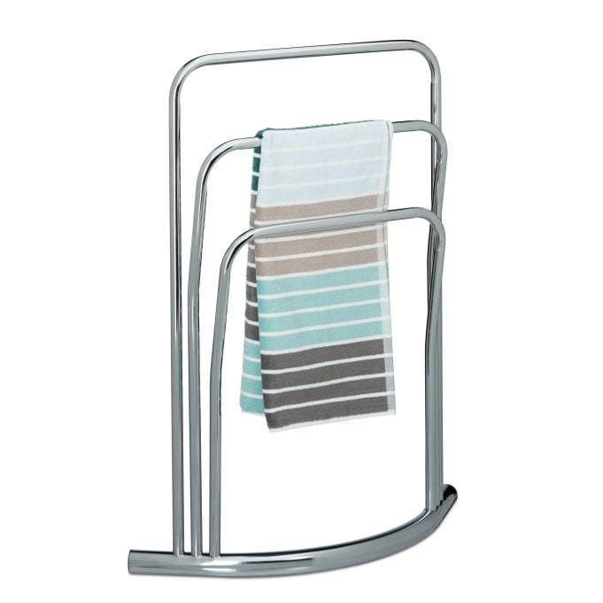 Relaxdays Handdoekrek CURVY, Vrijstaand, 3 stangen, Zilver, H x B x D: 85 x 66 x 20 cm