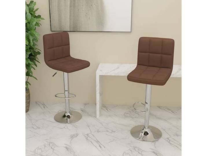 NLQMSU Barhocker, 2 Stück, braun, Stoff, verstellbar, drehbar Basis aus verchromtem Stahl, Fußstütze, Gasheben, 360° drehbar, maximale Belastung 110 kg, Esszimmer