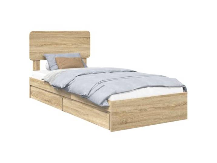 PUGYNBK Bett mit Aufbewahrung, Sonoma-Eiche, 100 x 200 cm Robustes Holz, geräumige Schubladen, Lattenrost, minimalistisches Design