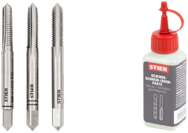 Set Stier STIER Handgewindebohrer Satz 3-tlg. DIN 352 HSS-G M 6 + STIER Gewindeschneidpaste Bohrpaste 100 ml Wasser-/ Seifenbasis