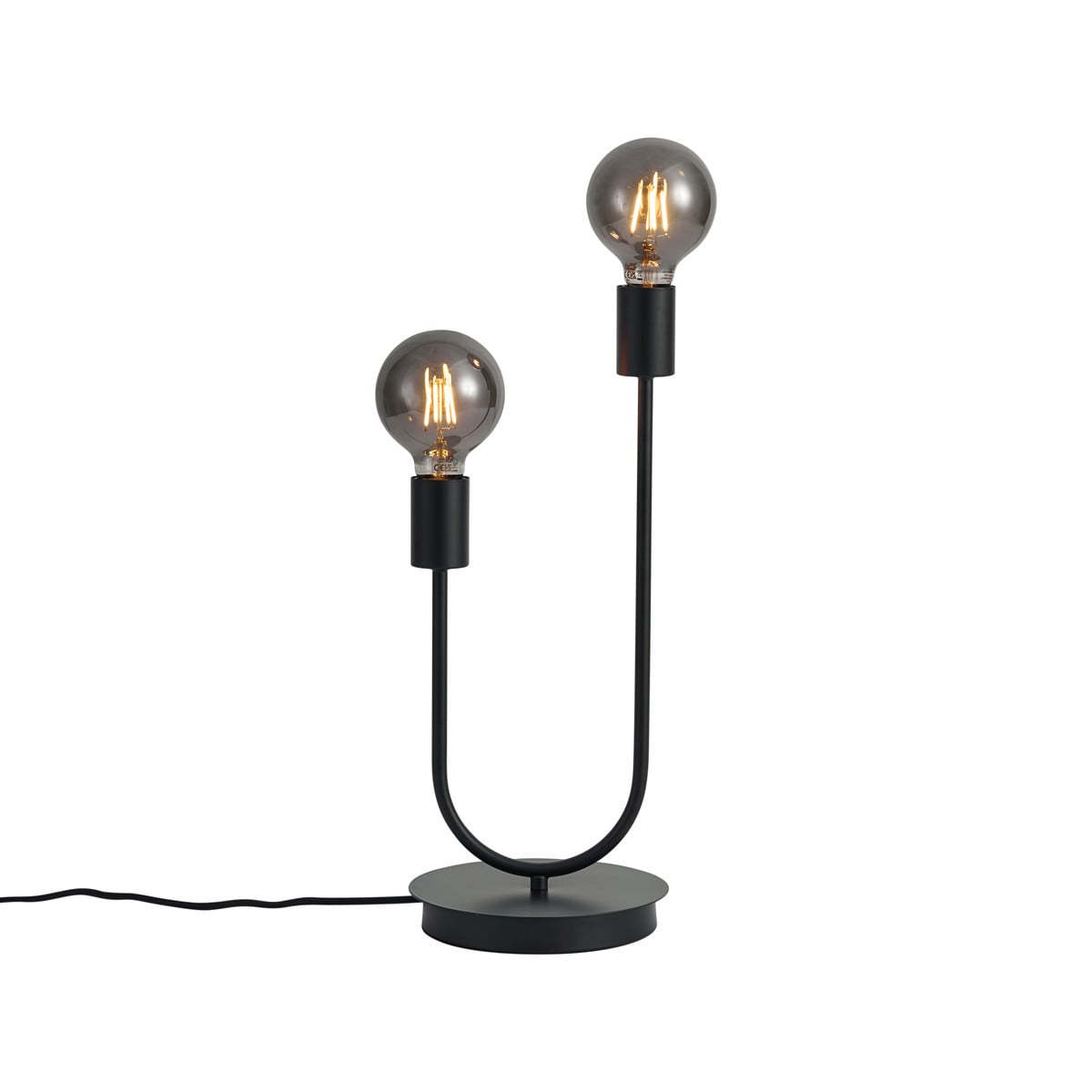 Qazqa Art Deco tafellamp zwart met 2 glazen lampen