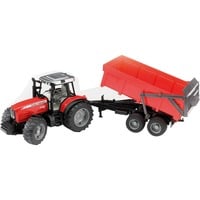 02045 Massey Ferguson 7480, Modellfahrzeug rot/schwarz, mit Wannenkippanhänger
