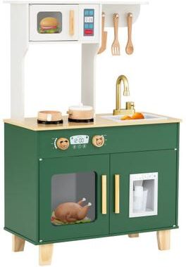 Costway Kids Play Kitchen with Microwave and Rotation Knobs for Girls Boys Aged 3-6-Green