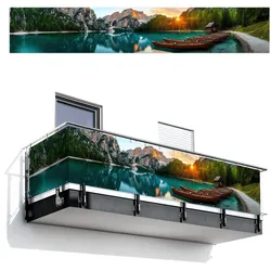 BALKON-SICHTSCHUTZ See - Berge - Sonnenuntergang - Boot Groß 500x85 cm