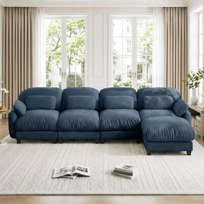 Loedds 136.2-inch 4-Seat Modular L-Shaped Modern Chenille Sectional Sofa with Ottoman and Pillows for Living Room