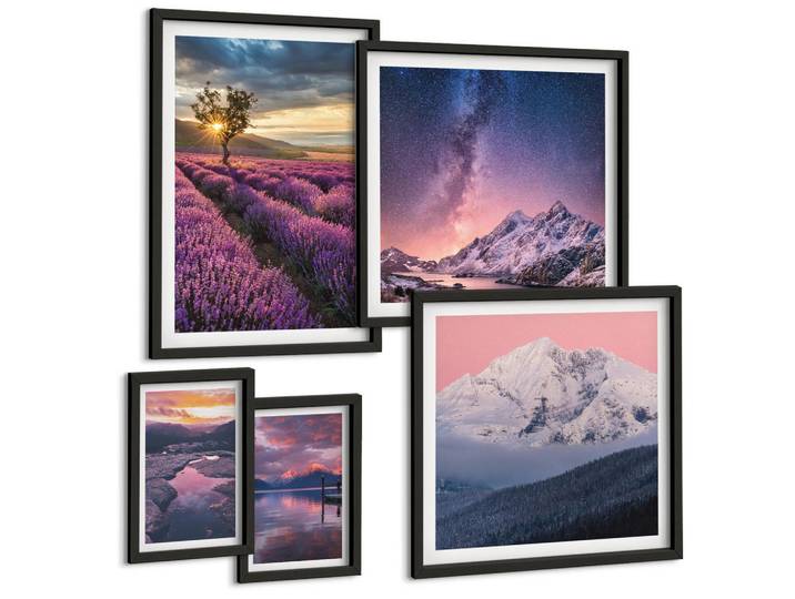 Tulup Bilder SET 5er Set - 50x50 cm & 20x30 cm & 40x60 cm Schwarzer Rahmen - Nachtstädte mit Neonlichtern, Kunststoff, Rechteckig, 40x60 cm, Fotografie, Bilder & Rahmen, Bilder