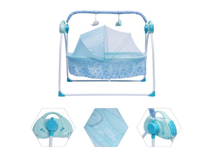 Berceau à bascule pour bébé, berceau électrique avec télécommande, lit pliable à 5 vitesses avec musique Bluetooth pour nouveau-né de 0 à 18 mois