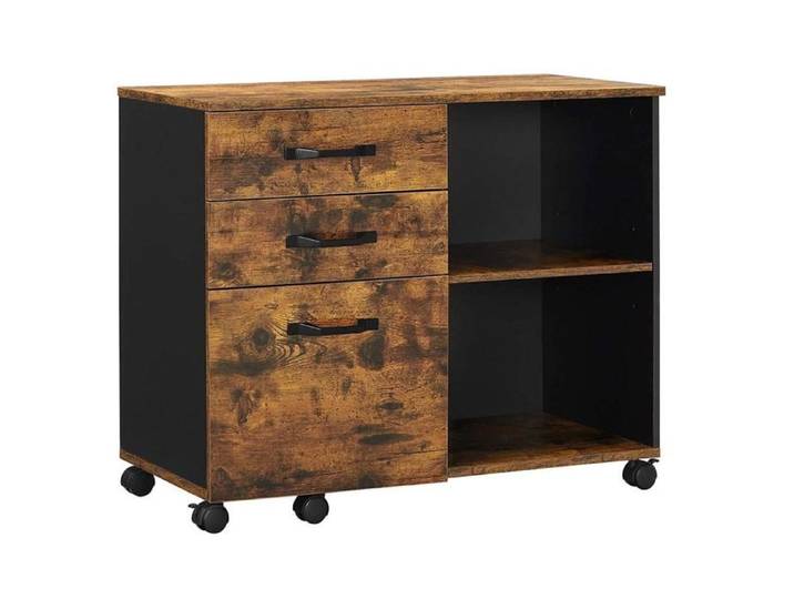 Caisson 3 tiroirs meuble rangement bureau avec compartiments ouverts sideboard pour format a4 documents support