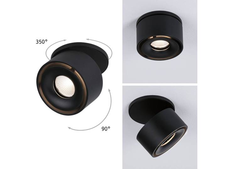Paulmann Spircle LED-Einbauleuchte schwarz matt, schwarz, für Wohn- / Esszimmer, Aluminium, Modern