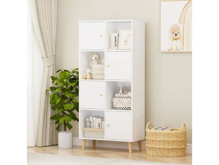 Bibliothèque scandinave - DHHOZAMZ - Étagère de Rangement 8 Compartiments - 8 portes - Blanc
