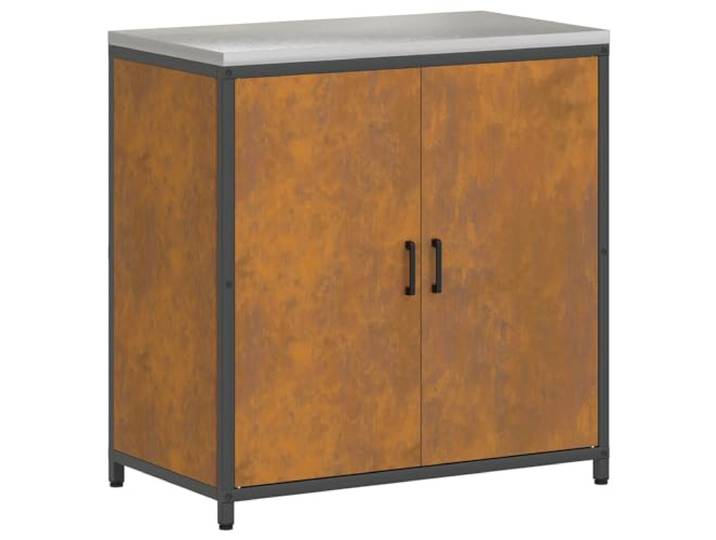 KUPTYERFG Küchenschrank Outdoor Rostig 90x50x92cm Stahl Beistellschrank Wetterfester Gartenschrank aus robustem Stahl mit 2 Türen für zusätzliche Ordnung auf Terrasse, Balkon oder Outdoor Küche.