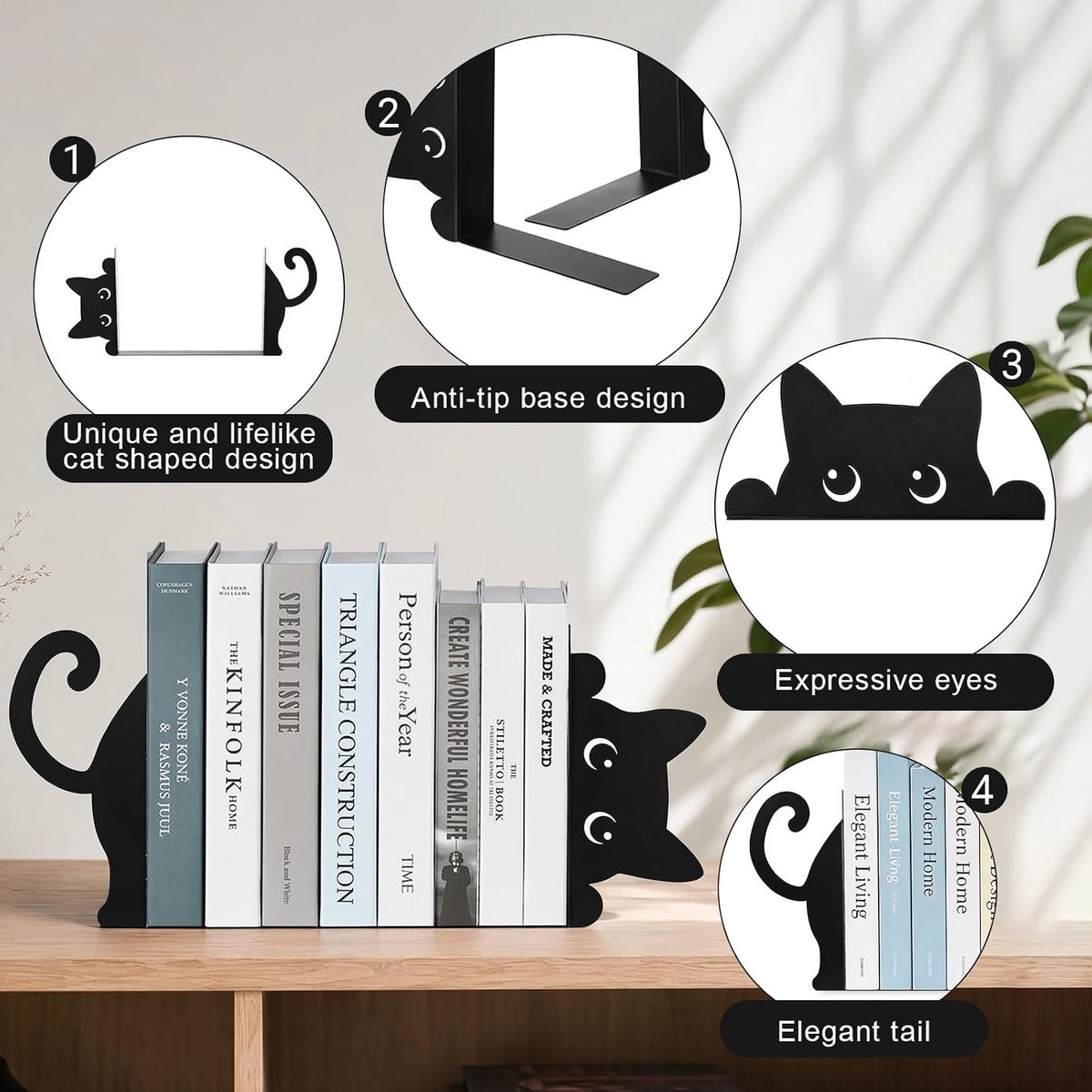 ShopVlot Decoratieve Boekensteun Kat - 2 stuks - Metaal