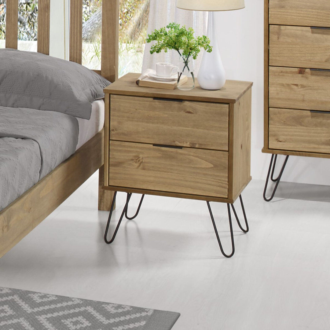 Natur Pur Cashel 2 Drawer Bedside Table, Industrial Design Beige;Brown 57cm H X 45cm W X 39.5cm D