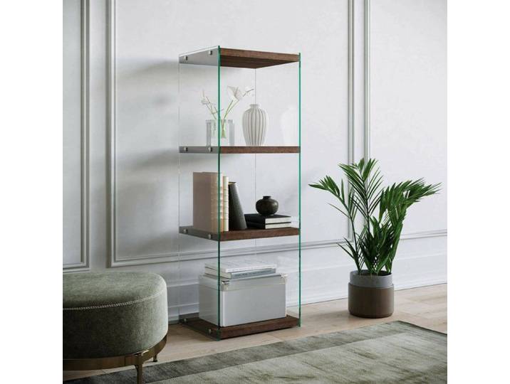 Dmora - Bibliothèque Zenobie 40x35xh120 cm noyer Bois et Verre