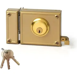 Jis, Türschloss + Schliesszylinder, Türzusatzschloss 12-10I Gold 52 Mm Links 100 Mm Obenauf Legen