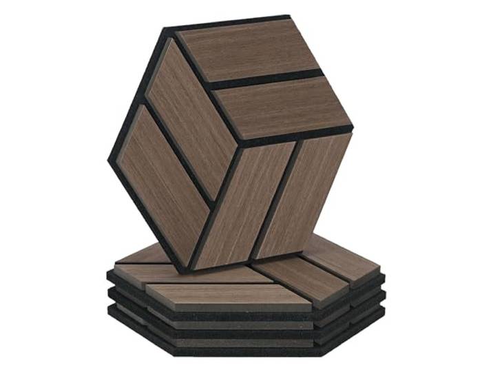 Homestyle4u 4er Set Akustikplatten Hexagon - 30x26x2 cm Braun Schallschutz