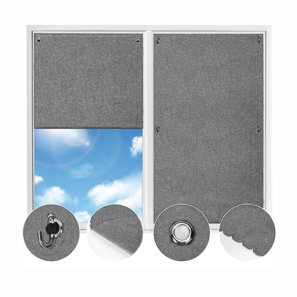 Omgoods Zwart Rolgordijn voor Zonwering zonder Boren (Blackout)