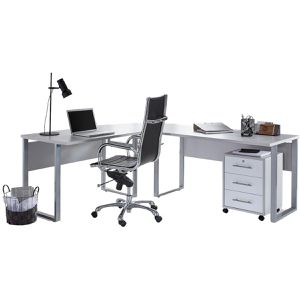 BMG-Möbel Büromöbel-Set Office Edition, Schreibtisch & Rollcontainer grau / weiß hochglanz