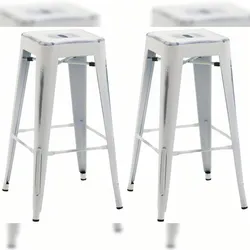 Décoshop26 - Set aus 2 Barhockern 76 cm hoch Industriedesign stabiles vierbeiniges Metallgestell mit antikweißer Oberfläche 10_0006096 10_0006096