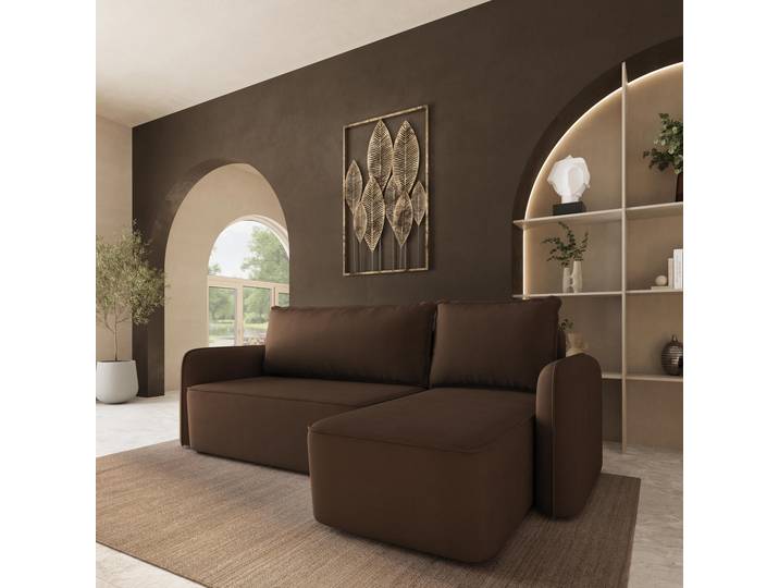 Masseno Ecksofa DOLVER mit Schlaffunktion und Bettkasten, Ausziehbares Bettsofa - Braun, KRONOS 06