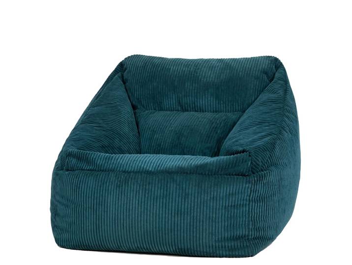 Pouf poire fauteuil velours côtelé bleu canard