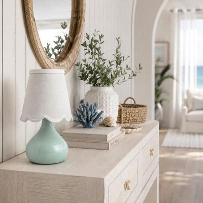 Value Selection 14in Cordless Ceramic Table Lamp With Scalloped Linen Shade 14in Cordless Ceramic Table Lamp With Scalloped Linen Shade