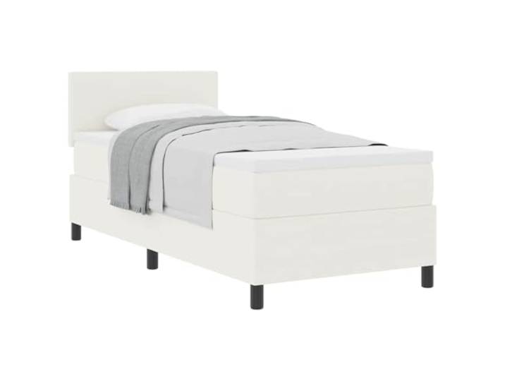 KTHLBRH Boxspringbett Creme und Weiß 100 x 200 cm Verstellbares Kopfteil, Gestell aus Holz, Taschenfederkernmatratze, langlebig