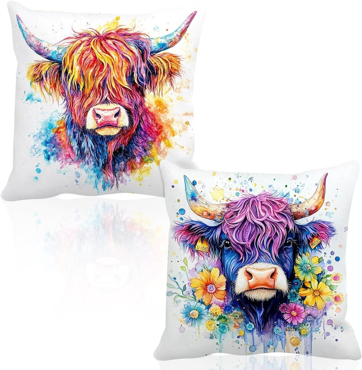 Omgoods Set van 2 Highland Cow Kussenhoezen