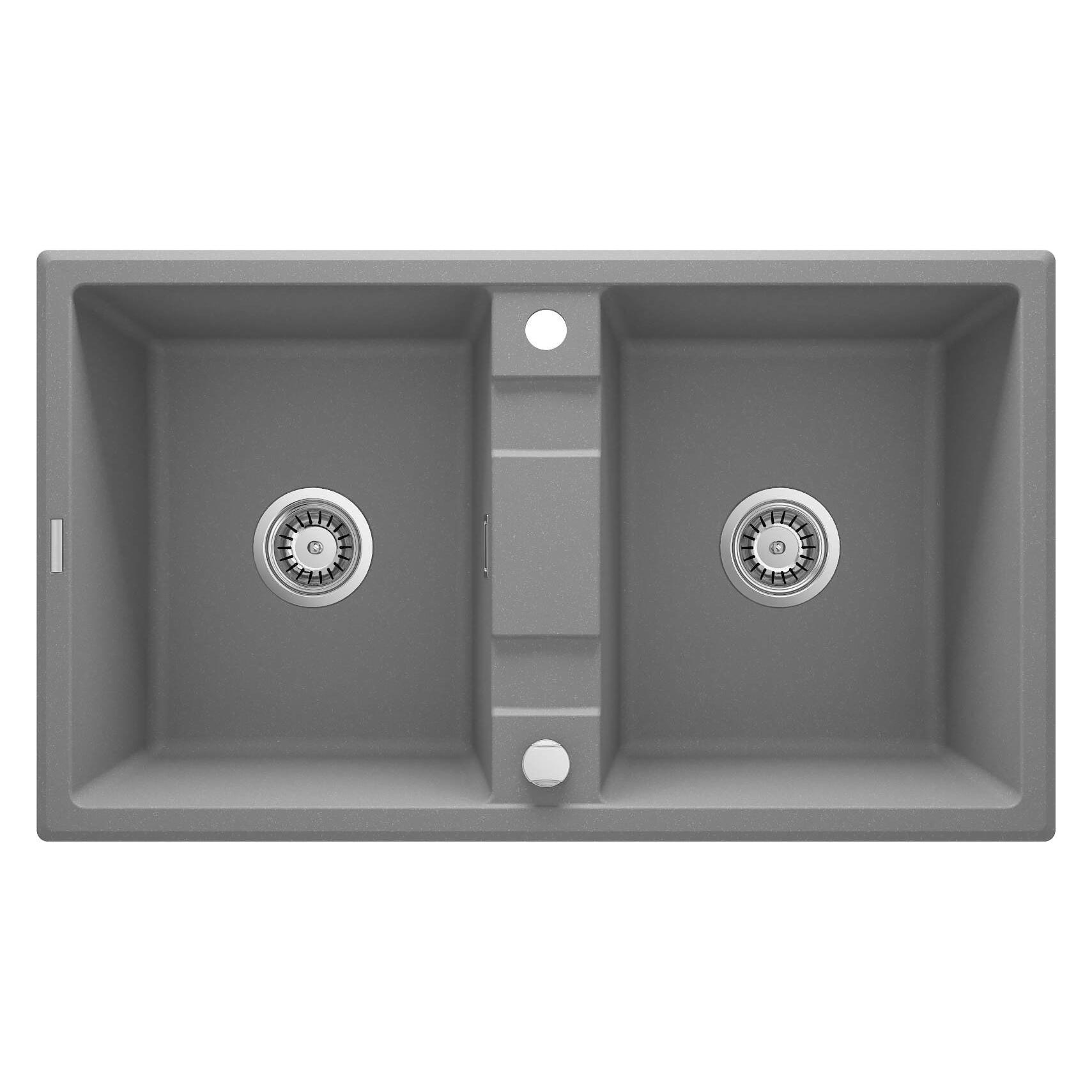 2-Becken-Spülbecken aus Granit (86 cm, 86 cm) (ZQE_S203)
