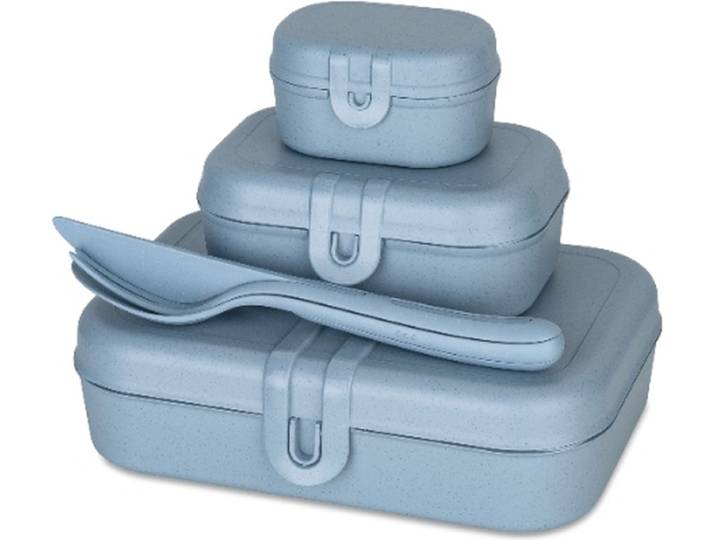 Lunchbox -en Bestekset\, Natuur Bloemen Blauw\, Organic Bio-Circular - Koziol Pascal Ready