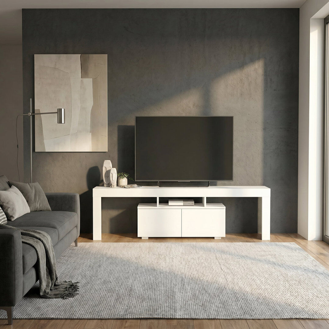 17 Stories Bronny 2-Door Shelved TV Unit – Elegant & Functional Entertainment Center Wood White 75"