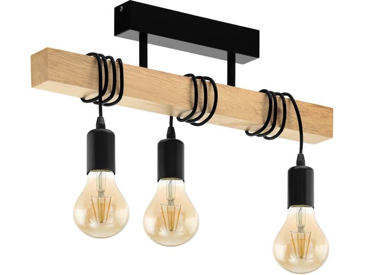 EGLO Deckenleuchte TOWNSHEND Deckenlampe, Holz, Stahl, Retro, Industrial, Wickeltechnik , braun (braun, schwarz), 3, H: 26,5cm, Leuchten, Wohnzimmer, Esszimmer, 3-flammig, schwarz, braun, 55x10,5x26,5cm, Deckenleuchte