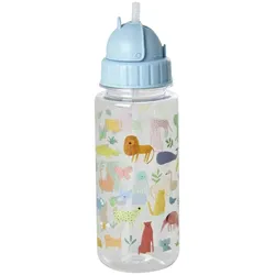 RICE Plastik Flasche Sweet Jungle Print, Blau, 450 ml, H:16 cm