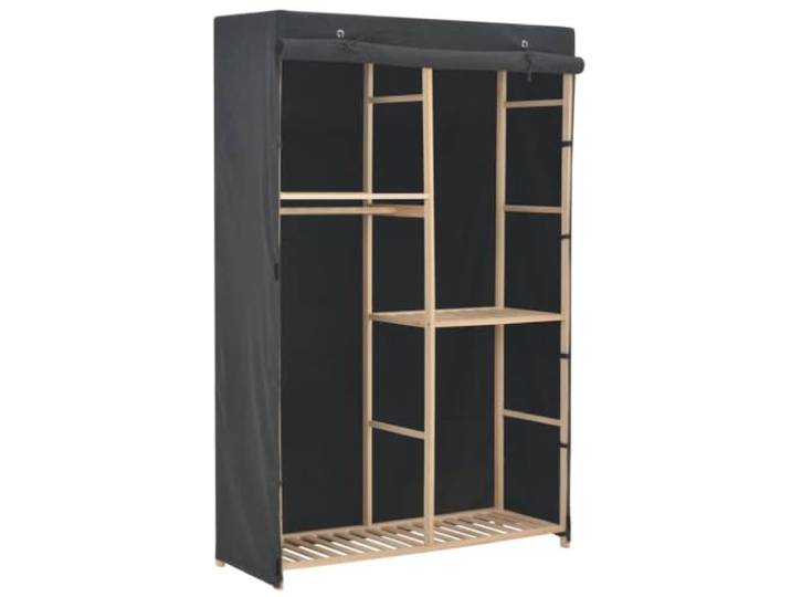Molumvel Tragbarer Kleiderschrank, Stoffgarderobe mit Ablagen, Grau Massiver Tannenholzrahmen, 3 Ebenen, Staubschutz, Kompakte Bauweise